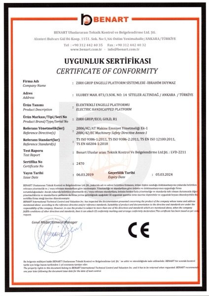 CE Uygunluk Sertifikası